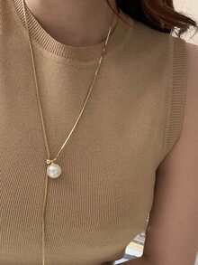 1pc Adjustable Faux Pearl Single Layer Gold Tone Chain Necklace, Elegant Party/Date Gift For Women Valentine's Day,Mom,Mother,Mother's Day,Gift