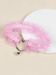 1pc Pink Heart Lace Trim Bell Garter, Fashionable Leg Chain Accessory For Brides - Pink - View 3