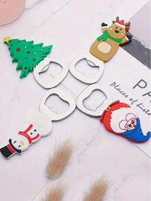 Christmas Fridge Magnet Bottle Opener Themed, Bottle Openers, Stainless Steel Cartoon Beer Bottle Opener Beverage Bottle Opener Flat Simple Bottle Opener(Fridge Magnet Function) - 4 Cute Designs (Santa, Snowman, Reindeer, Xmas Tree), Stainless Steel Barware, Fun Party Utensil, Perfect Holiday Present