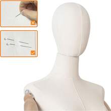 Mannequin Body Female Dress Form Linen Fabric Manikin Torso With Detachable Head Adjustable Height Metal Stand, Two Wooden Hands - Female Two Hands - View 4
