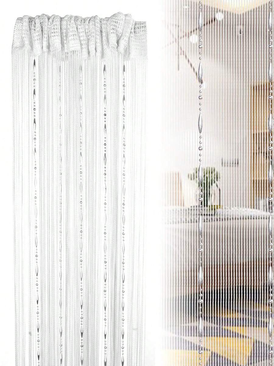 1 PC Beaded Curtain Wall Panel Fringe Window Room Divider Blind Bedroom Decorative Tassel Screen Ribbon Strings Strip Thread Screen For Home, Wedding, Cafe (39"X79")) - 白色 - 查看 1