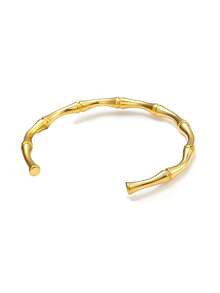 1入組精品豪華不鏽鋼紋理優雅女性設計啞光金開口手鐲 - 圓珠開口手鐲 - 查看 12