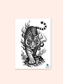 男士纹身贴纸 黑色野兽老虎火焰王归来 霸气图案 临时假纹身贴纸 DIY 日常派对节日礼物 适用于手臂、大腿、肩膀、背部、胸部、腹部 防水逼真身体纹身贴纸 1 包 - 黑色 - 查看 3