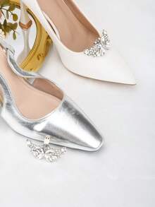 2 件可拆卸水钻金属银色/金色花环形状时尚优雅鞋饰，适用于高跟鞋、平底鞋、婚鞋、新娘鞋、水晶鞋，颜色：白色、黑色、橙色、红色 - 白色 - 查看 6