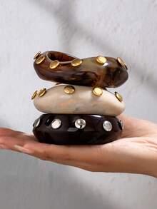 1pc Rivet Resin Bracelet, Women Asymmetrical Chunky Acrylic Personalized Bracelet Set, Stackable, Suitable For Daily Wear - Multicolor - View 7