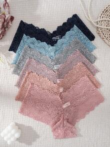 6pcs/Pack Women's Romantic Sexy Sheer Lace Thong Panties