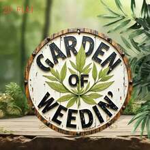 A 8inch Round Aluminum Wall Hanging - 'Garden's Weeds' Leaf Design, Country Style Farmhouse Decoration, Suitable For Home, Bar, Cafe Or Garden, Indoor/Outdoor Use, Metal Frame, Classic Summer Gift, Garden Wall Art |   Rustic Style Wall Hanging |   Metal Frame Sign, Garden Decoration, 2D Flat, Perfect Room Decoration - 1PC - 查看 2