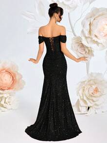 ADYCE Vestido Longo de Formatura com Ombros à Mostra, Cintura Alta, Fenda, Costas Abertas, Amarração nas Costas, Maxi, Formal, Coquetel, Festa, Baile, Encontro à Noite, Ano Novo