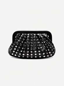 New Fashionable Versatile Simple Rivet Banquet Bag Niche Design High-End Retro Punk Style Popular Design Commuting Shopping Ladies Black, Halloween Purse Perfect For Fancy Party Halloween Fashion & Gothic Fashion - màu đen - Xem 2