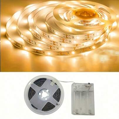 1 قطعة شريط إضاءة LED لاصق يعمل بالبطارية (البطاريات غير مشمولة) - خيارات طول من 1 متر إلى 5 أمتار، أبيض دافئ/أبيض بارد، مناسب لمرآة الزينة/غرفة النوم/جدار التلفزيون/خزانة/سقف، ديكور العطلات، هدية عيد الأم/عيد الحب وحفلات، أضواء LED، أضواء LED لغرفة النوم