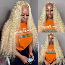 13x4 Curly Wig Human Hair 42 Inch Deep Wave Lace Front Wigs Human Hair 230_Density Ultra-Thin Lace 0.1 Millimeter Wet And Wavy Lace Front Wigs Human Hair Pre Plucked 13x6 Deep Wave Wig For Women With Baby Hair 4x4 5x5 Put On And Go Glueless Wigs Human Hair 613 Blonde Wig Deep Wave Human Hair Wigs - S613 - Xem 3