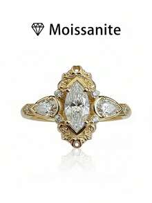 1 chiếc nhẫn cưới nữ, nhẫn hình quả lê, bạc Sterling S925 2,9g, đá Moissanite 1 carat, phong cách cung điện Bohemian, đính hôn, đám cưới, kỷ niệm, quà tặng ngày lễ tình nhân, kèm theo giấy chứng nhận Moissanite và hộp quà thanh lịch - Vàng - Xem 12