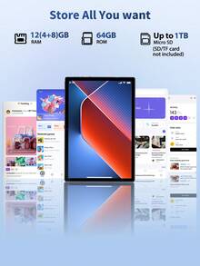 Relndoo Android 15 Tablet With Keyboard, 2026 Newest 10.1 Inch Tablets, 12GB RAM+64GB ROM, 4-Core 2.0GHz CPU, 1280*800 HD Screen, 2.4G/5G WiFi, 2 In 1 Tablet With Keyboard, Mouse, Leather Case, Stylus, Protective Film, Cable, Certified Tablet PC (No Adapter) - Black - View 3