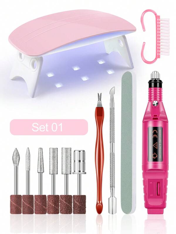 coscelia Electric Nail Drill & Nail Lamp Nail Supplies Kit, Manicure Tools-Nail Brush & Cuticle Pusher & Fork For Nail Beginners DIY Home Nail Art Salon Use