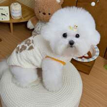 Chaleco de peluche para mascotas de otoño/invierno, ropa cálida para perros pequeños/medianos, decoración con bolsillo lindo, accesorio de correa con argolla en D - Verde - Ver 9