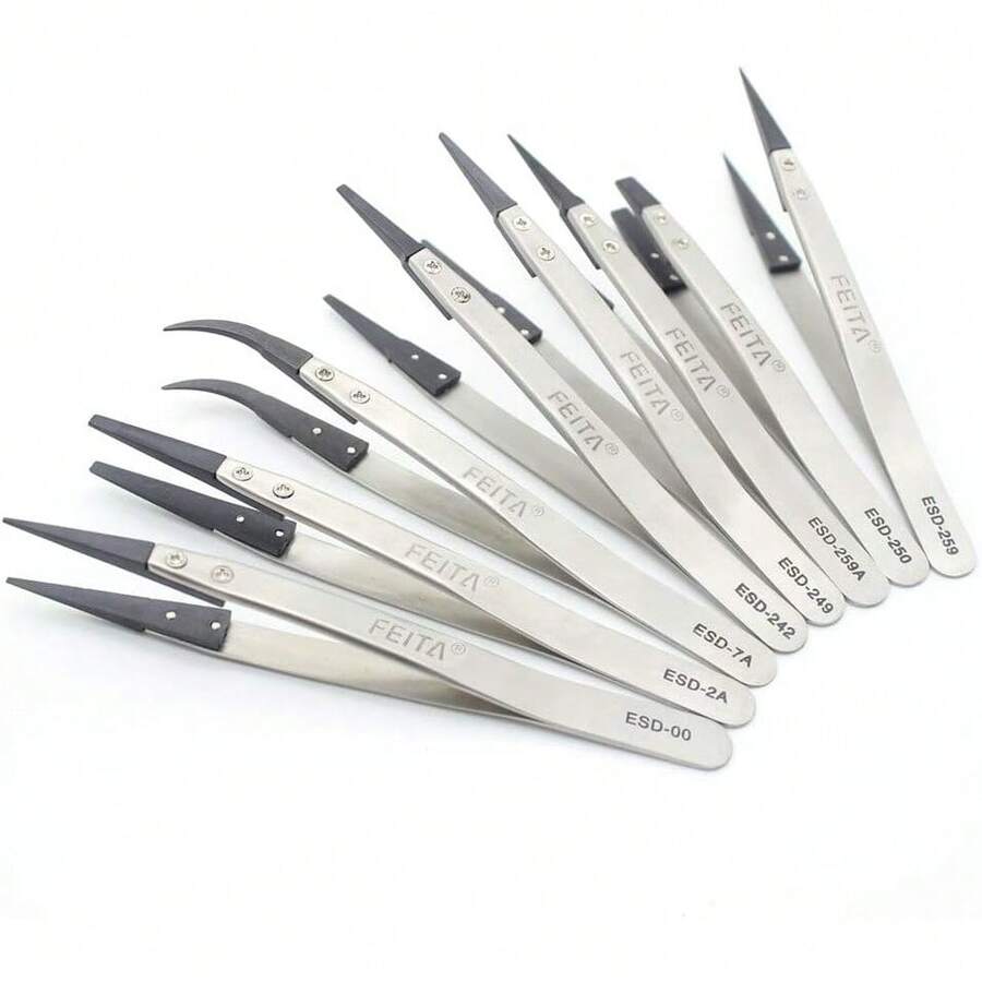 FEITA - Juego de pinzas de precisión – Pinzas antiestáticas reemplazables de acero inoxidable ESD para electrónica, joyería, laboratorio, pasatiempo (8 piezas) - 1 - Ver 1