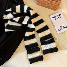 2025 New Japanese Style Color-Block Black And White Striped Scarf Daily Versatile Cute Women's Neck Scarf - 黑白條紋 - 查看 6