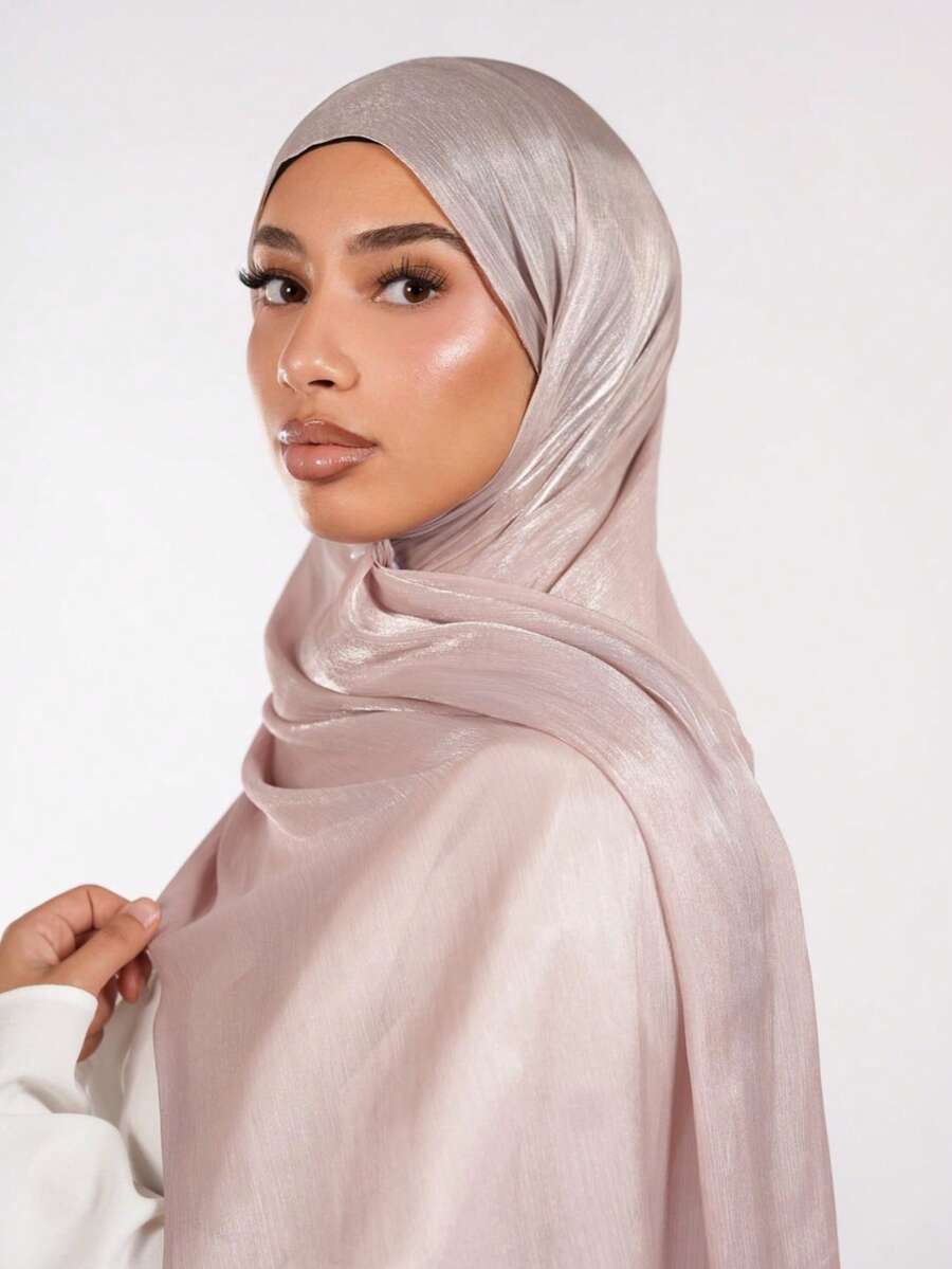 1 Khăn trùm đầu mềm mại như lụa màu trơn dành cho nữ, Khăn dài thường ngày phong cách Ả Rập, Khăn trùm đầu trơn bảo thủ, Thích hợp sử dụng hàng ngày cho trang phục - Màu Hồng baby - Xem 1