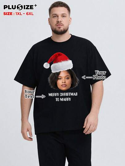 Plus Size Customize Personalized And Commemorative Gifts And Men's Casual Black T-Shirts Add Your Own Images (Family Photo/Selfie/Pet Photo/Friend Photo/Lover Photo/Girlfriend Photo/Gift/Couple Logo) Your Text To Design Your Personalized Printed T-Shirt For Father's Day And Mother's Day