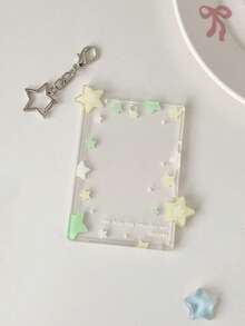 1个彩色星星装饰卡片夹，透明3英寸小型卡片展示盒，可用于展示照片