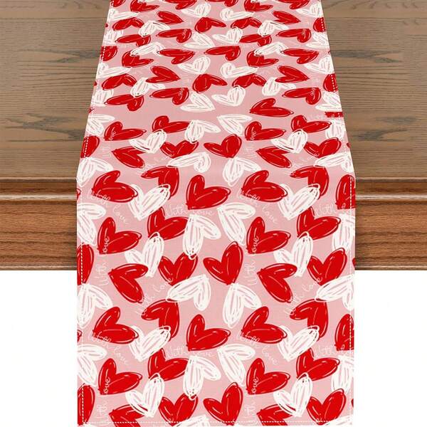1 Stück Tischläufer mit Herzmustern, einfacher Polyester Wohnzimmer Kaffeetisch Tischdecke, Valentinstag Dekoration, Küchen- und Esszimmertischdecke, Flurtisch Tischdecke