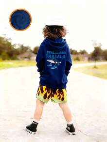 Young Boy Casual Comfortable Loose Thick Knitted Pullover Hooded Sweatshirt - Navy Blue - View 9