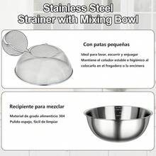 Coladores de Cocina, Colador de Acero Inoxidable, Coladores de Acero Inoxidable with Resting Feet, Colador De Metal Colador, Colador Para Lavar Frutas 2 piezas (silver, 9.4 Pulgada) - Plateado - Ver 10