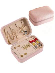 1个旅行首饰盒，女士礼物，迷你首饰收纳盒带镜子，项链耳环架，粉色旅行必备，妇女节礼物，适合度假海滩、浴室、卧室收纳，大容量 - 彩色 - 查看 15