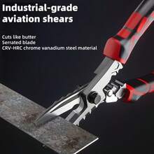 1pc 8.5" Industrial-Grade Metal Shears, Multi-Functional Sturdy Heavy-Duty Aviation Snips, High Hardness & Durability, Carbon Steel Material, Red & Black Reinforced Handle, Precision Cutting Pliers, Suitable For Professional Cutting Of Iron Plates And Steel Tiles - Red - View 4