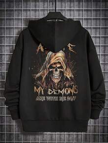 Otoño invierno nuevo cálido y cómodo capucha hombre sudadera patrón estampado hollow casual hombre manga larga sudadera con capucha - Negro - Ver 2