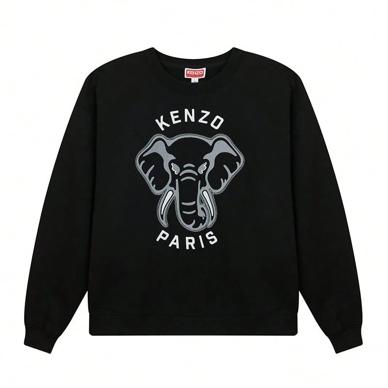 Kenzo 女式黑色棉质大象图案休闲圆领套头衫 FD6 2SW093 4MF 99J - 黑色 - 查看 1