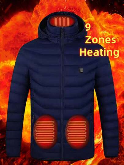 Unisex Warm Jacket, Casual Breathable Round Neck Constant Temperature Smart Electric Heated Outdoor Sports Coat, Warm