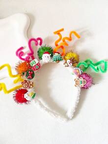 1pc Santa Claus, Christmas Tree, Reindeer, Gingerbread Man, House, Pom Pom, Twist Tie, White Headband - Multicolor - View 2