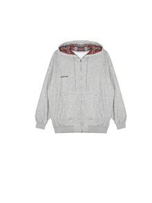 英文文字印花休闲宽松拉链连帽衫，秋冬，长袖上衣 - 灰色 - 查看 2