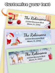 (3-Piece Set) 42 Customized Christmas Return Address Labels, Personalized Christmas Return Address Labels With Santa Claus, Holiday Christmas Tree Design, Customized Holiday Happy Surname Stickers, Personalized Address Labels Self-Adhesive Flat Rectangular Return Name Stickers, Christmas Decoration,  Suitable For Holiday Gift Packaging And Stationery, Greeting Card Envelopes, Daily Office Use (4 Patterns To Choose From) - Multicolor - View 5