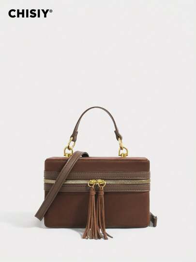 Merlard Vintage Color Block Decor Faux Leather Patchwork Minimalist One Shoulder Bag, Large Capacity Women's Commuter Bag, Casual Student Date Crossbody Bag, Suitable For Office Ladies, College Girls, Shopping, Travel, Autumn/Winter