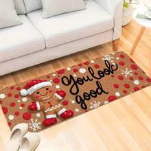 1pc Gingerbread For Man Welcome Doormat Festive Non-Slip Indoor Outdoor Entrance Rug With Santa Hat Snowflake Pattern Soft Flannel 2D Pattern Printing Floor Mat For Holiday Home Decoration New Year Party Supplies Home Decor, Best For Christmas. Actual Item Is Smaller Than Picture. May Be Certain Color Difference.