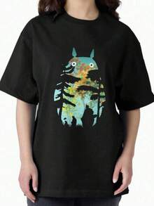Camiseta de algodón de manga corta para hombres y mujeres, estilo urbano 888 StudioS GhibliS TotoroS, Mi vecino TotoroS, El viaje de ChihiroS, Kiky, TotoroS GhibliS, El castillo ambulanteS 1015 Estilo de anime japonés de Hayao Miyazaki, camisetas unisex de algodón de cuello redondo de manga corta para verano, camisetas gráficas impresas divertidas 100% algodón, estampado creativo, ajuste relajado, camisetas casuales, moda callejera. - Negro - Ver 8