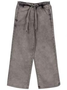 Pantalon de mezclilla para niña con corte recto y acabado deslavado en tono negro - Negro - Ver 4