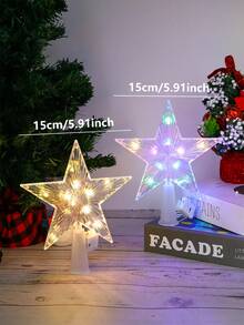 22cm/15cm圣诞树顶星，透明照明树顶灯，温暖/多彩的圣诞树装饰，电池盒开关可调节闪烁模式：1.快速闪烁，2.慢速闪烁，3.稳定亮起