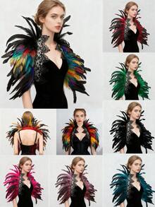 哥特式人造羽毛披肩斗篷披肩蕾丝领万圣节女王服装女装 - 彩色 - 查看 1