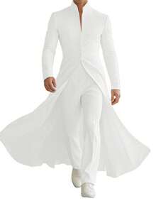 INCERUN Fashion Mens Stand Collar Long Sleeve High Low Shackets Blazer Cardigans Casual Party Long Coat - 白色 - 查看 3