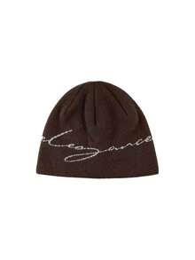 1pc Minimalist "Elegance" White Letter Knit Beanie Hat - Versatile Fashion Item For Autumn/Winter