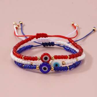 Set de 3 pulseras para mujer, pulseras de estilo casual con ojo malvado de vidrio, adecuadas para uso femenino, regalo para celebraciones
