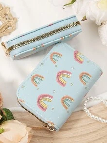 Rainbow Pattern Wallet,Women's Credit Card Wallet, Large Capacity Multi Card Holder, Double Zipper Card Holder,Fashion,Modern,Business,For Anniversary,For Christmas,On Valentine Day,For Birthday Gift,For Gift,For Lover For Women,For Girls,For Lady,For Female,Bag School Supplies For School Dorm Room & Back To School