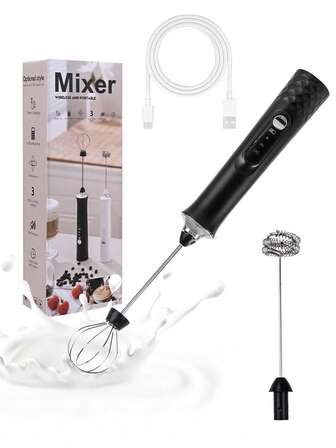 1pc 2 In 1 Portable USB Rechargeable Electric Milk Frother Foam Maker Handheld Foamer High Speeds Drink Mixer Coffee Frothing Wand Stonego Kitchen Tools School Supplies