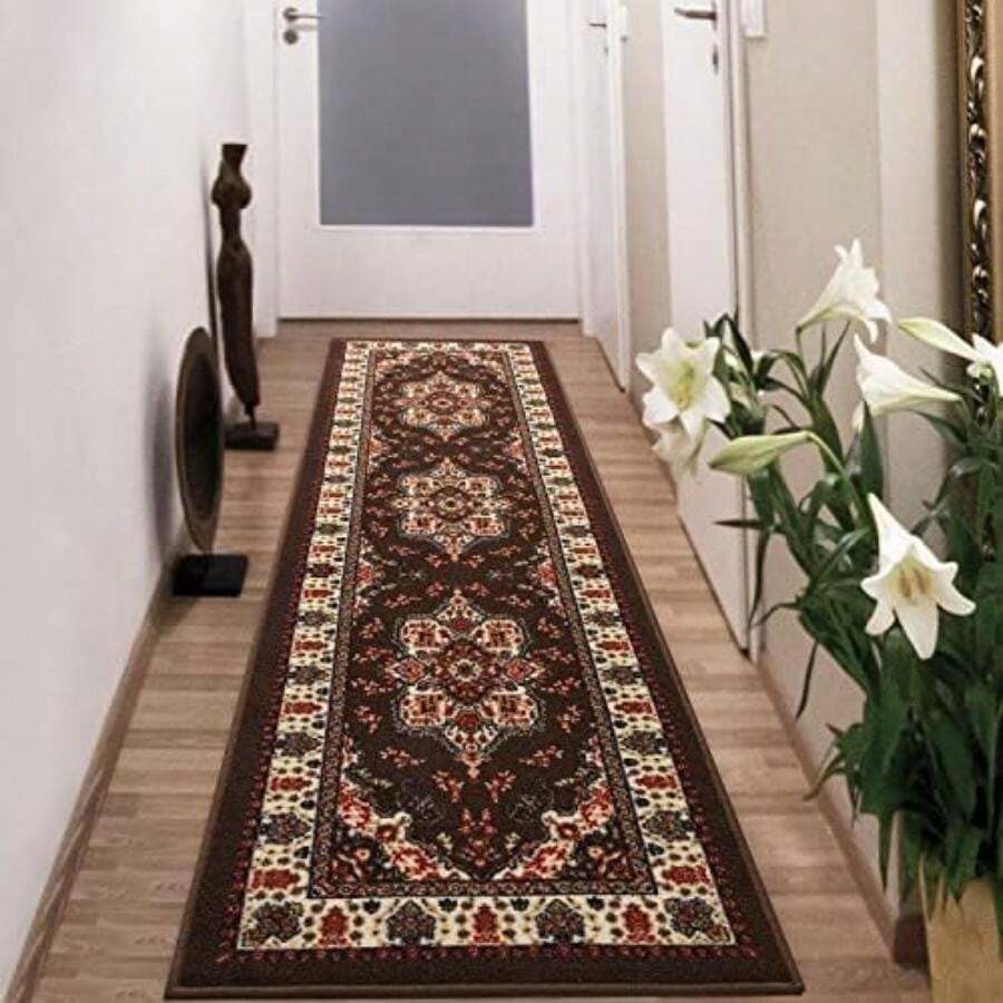Antep Rugs Alfombras Oriental - Alfombras tradicionales antideslizantes de 2 x 4 pulgadas (antideslizantes) de perfil bajo con respaldo de goma para cocina (verde, 2 pies 3 pulgadas x 4 pies)(2' x 7' Marrón) - Tipo 10 - Ver 1