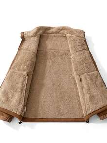 1pc Men's Fleece Jacket For Autumn And Winter - Thermal Lined, Thickened, Stand-Collar, Versatile Solid Color, Zippered, Polar Fleece Outerwear, Suitable For Outdoor, Casual & Sports Wear, Warm Lamb Wool Cardigan,Heated Jacket,Jackets For Men,Thermals For Men,Winter Jacket - Coffee Brown - View 2