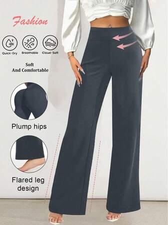 여성용 하이 웨이스트 탄성 루즈 스트레이트 레그 팬츠, 블랙 - 캐주얼 스포츠 요가 레깅스, 편안한 착용감, 탄성 허리 밴드, 다용도 올 시즌 스트레이트 레그 팬츠, 내구성이 뛰어난 원단