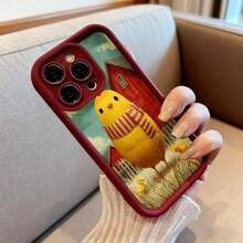 Cubierta de teléfono con diseño de pollito amarillo con bufanda, fondo de granja roja y polluelos, color negro, para uso diario y protección de dispositivos móviles - Burdeos - Ver 6